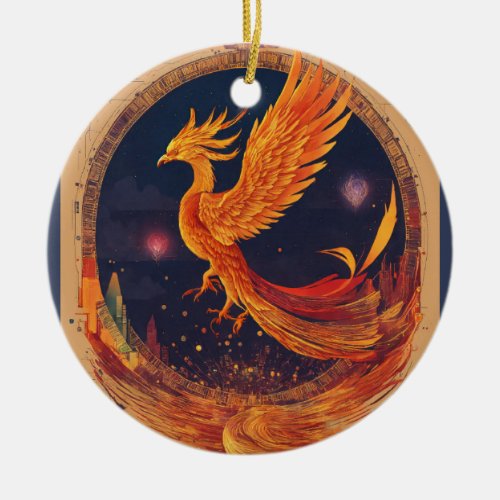 Phoenix Nebula Elegance Celestial Tattoo Design  Ceramic Ornament