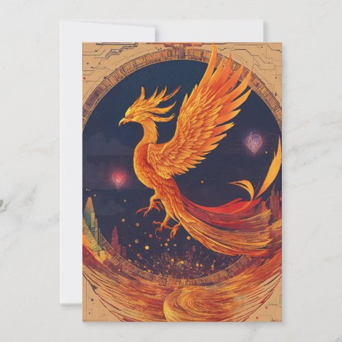 Phoenix Nebula Elegance Celestial Tattoo Design  Holiday Card