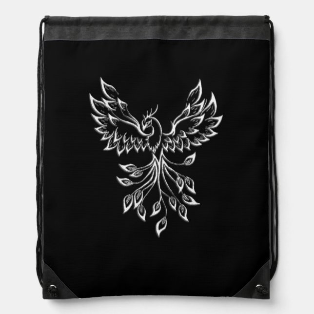 Phoenix Rises on Black Drawstring Bag (Front)