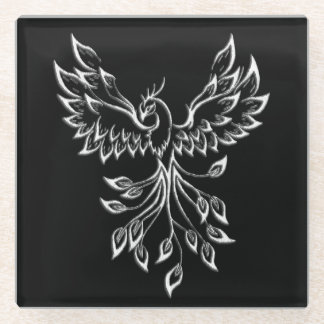 Phoenix Rises on Black Glass Coaster