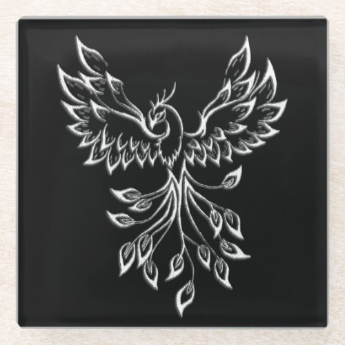 Phoenix Rises on Black Glass Coaster