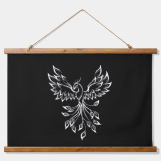 Phoenix Rises on Black Hanging Tapestry