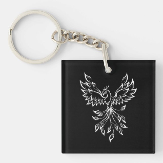 Phoenix Rises on Black Keychain (Front)