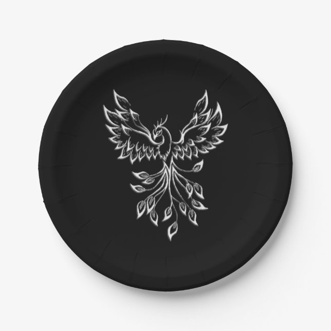 Phoenix Rises on Black Paper Plates (Front)