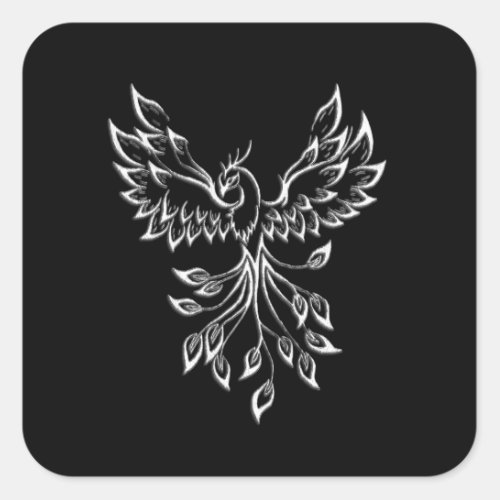 Phoenix Rises on Black Square Sticker