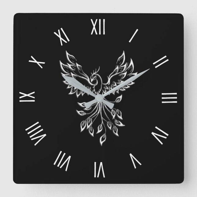 Phoenix Rises on Black Square Wall Clock (Front)