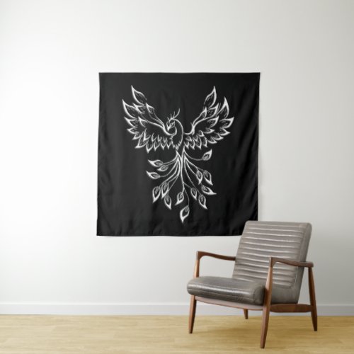 Phoenix Rises on Black Tapestry