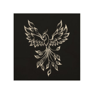 Phoenix Rises on Black Wood Wall Art