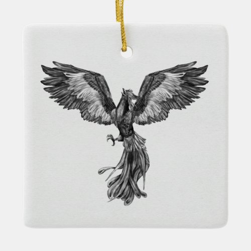 Phoenix Rising _ Black and White Ceramic Ornament