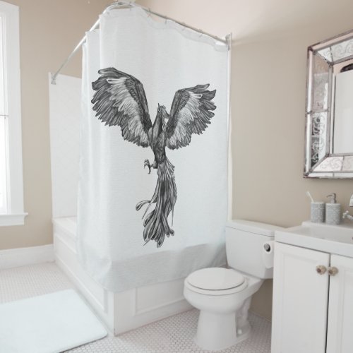 Phoenix Rising _ Black and White Shower Curtain