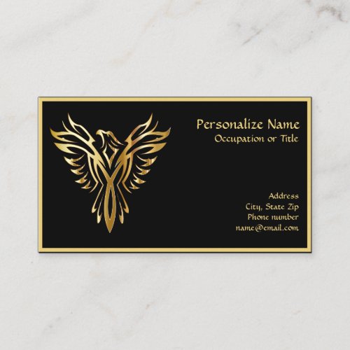Phoenix Rising Black  Gold Elegant Business Card