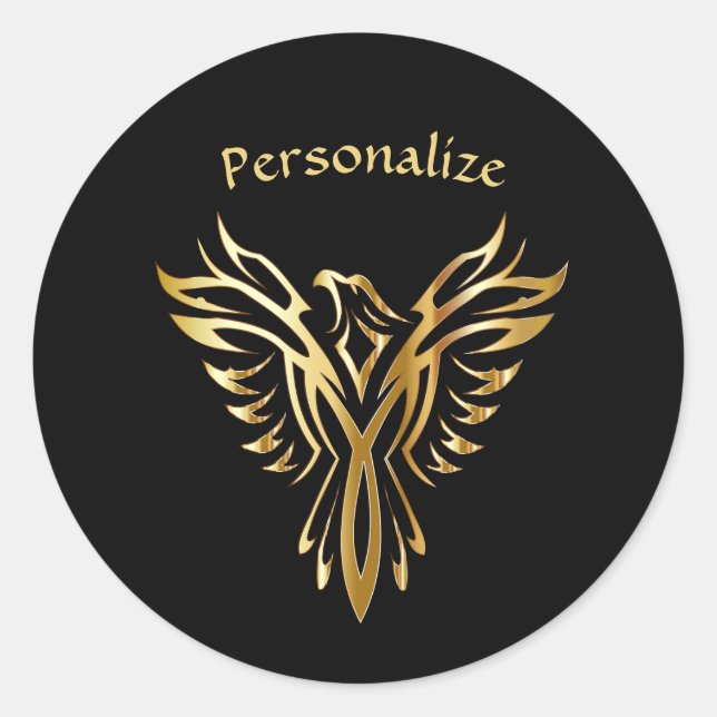 Phoenix Rising Black & Gold Elegant Classic Round Sticker (Front)