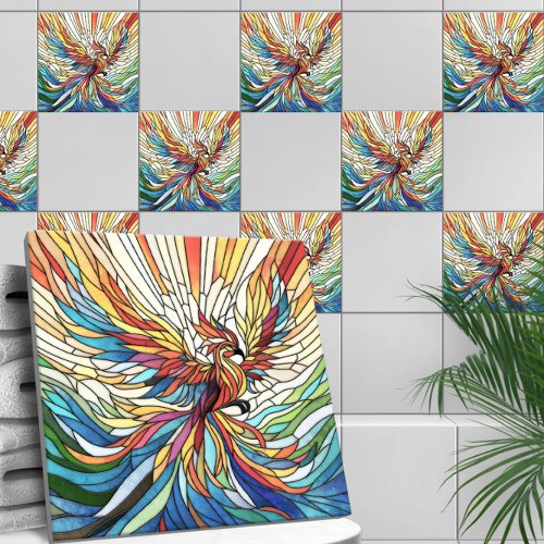 Phoenix Rising _ colorful mosaic art Ceramic Tile