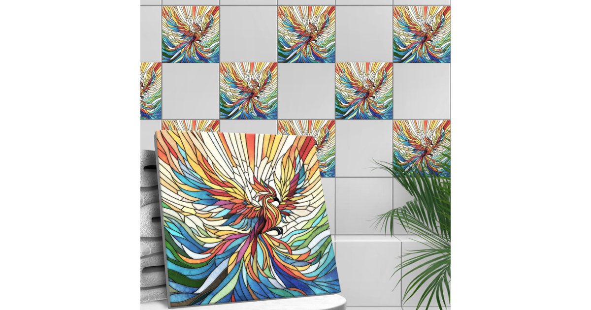 Phoenix Rising - colorful mosaic art Ceramic Tile | Zazzle