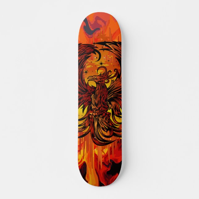 Phoenix Rising Fire Art with Explosive Paint Flame Skateboard (Front)