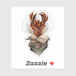 Phoenix Rising From Books Fire Fantasy Inspiration Sticker