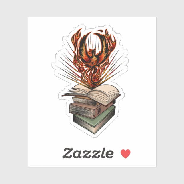 Phoenix Rising From Books Fire Fantasy Inspiration Sticker (Sheet)