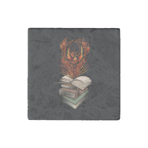 Phoenix Rising From Books Fire Inspirational Stone Magnet