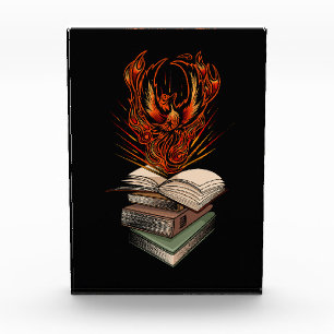 Phoenix Rising From Books Flame Inspirational Acrylic Award