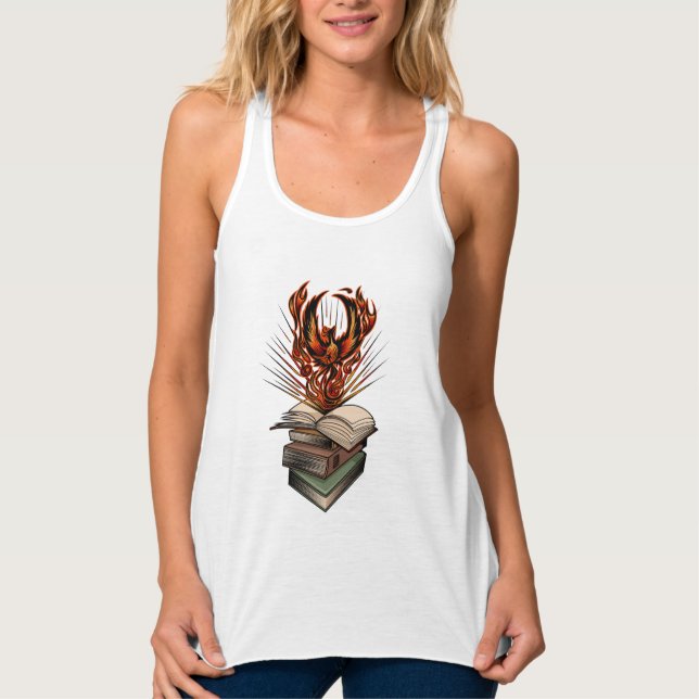 Phoenix Rising From Books Flames Fantasy Magical Tank Top (Front)