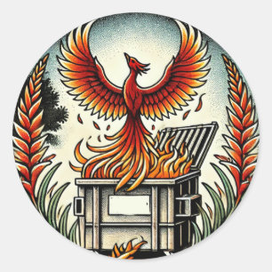 Phoenix Rising from the Dumpster Fire Ashes Classic Round Sticker