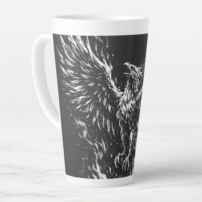 Phoenix Rising From the Flames by BurnsInHell Latte Mug (Left Angle)