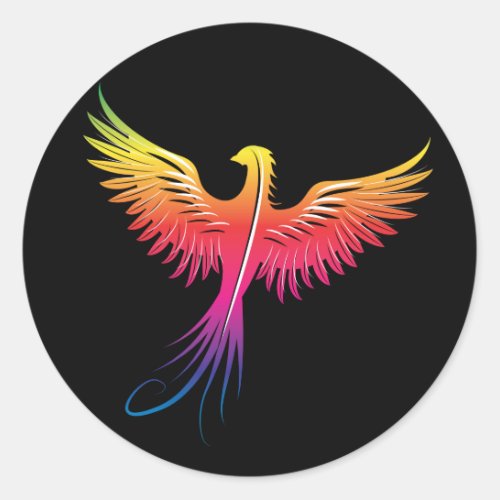 Phoenix rising in bright colors classic round sticker