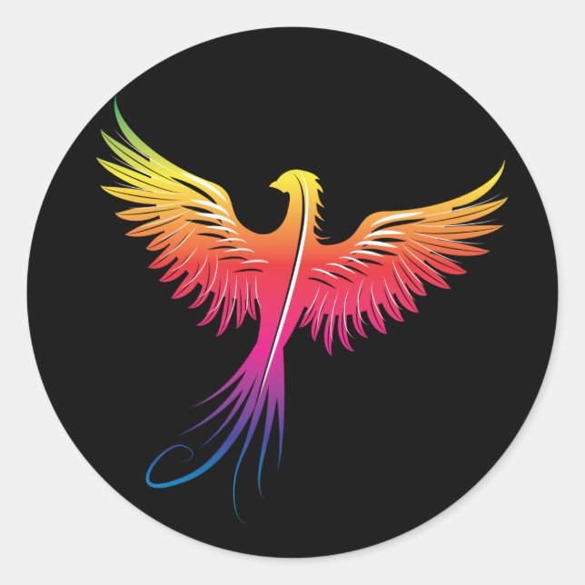 Phoenix rising in bright colors classic round sticker (Front)