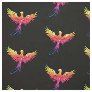 Phoenix rising multicolor on black fabric