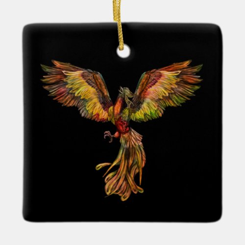 Phoenix Rising _ on black Ceramic Ornament