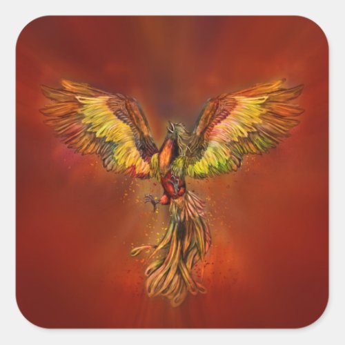 Phoenix Rising _ red sky Square Sticker