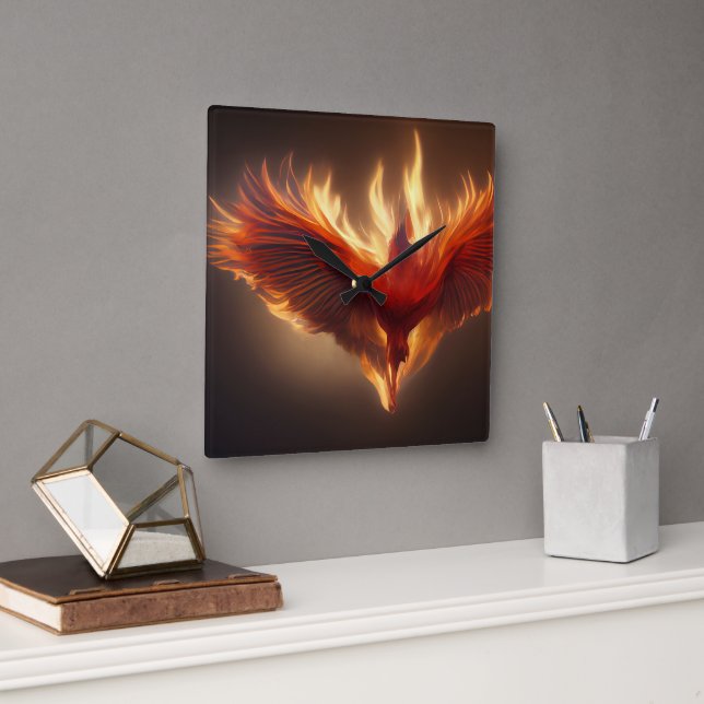 Phoenix Rising Support Inspiring Strength Card Square Wall Clock (Office)