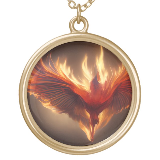 Phoenix Rising Support Inspiring Strength Gold Plated Necklace (Front)