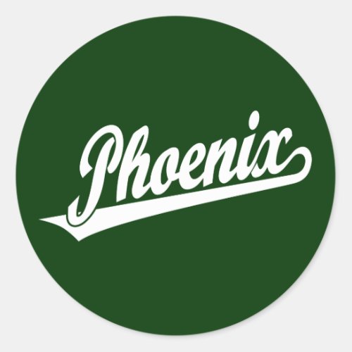 Phoenix script logo in white classic round sticker