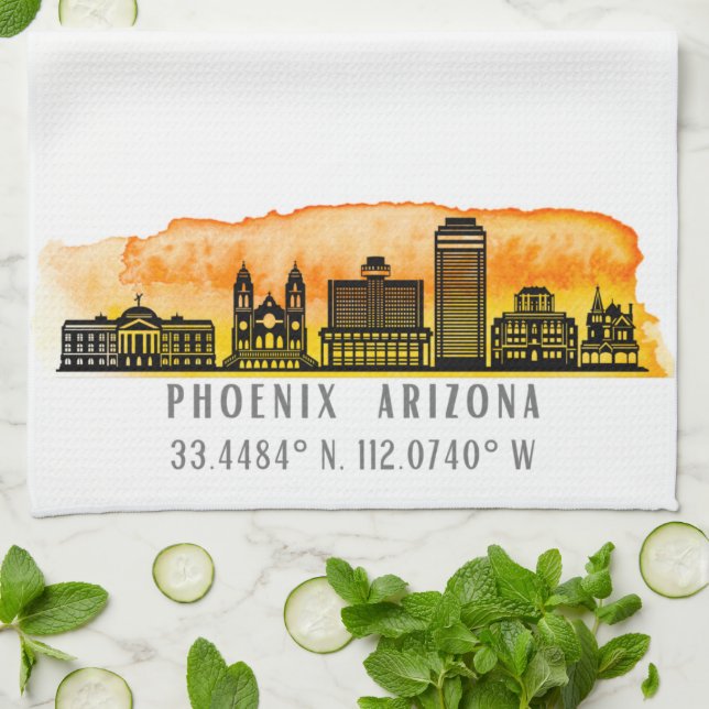 Phoenix Skyline Map Coordinates  Kitchen Towel (Folded)