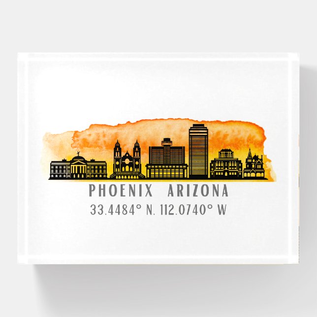 Phoenix Skyline Map Coordinates  Paperweight (Front)