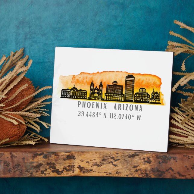 Phoenix Skyline Map Coordinates  Plaque (Side)
