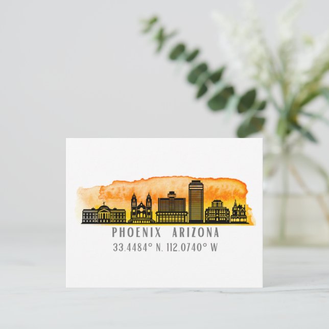 Phoenix Skyline Map Coordinates  Postcard (Standing Front)