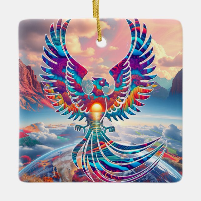 Phoenix Sunrise Ceramic Ornament (Front)