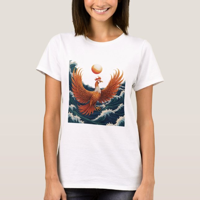 Phoenix Wave Art - Ukiyo-e Sunset Design T-Shirt (Front)