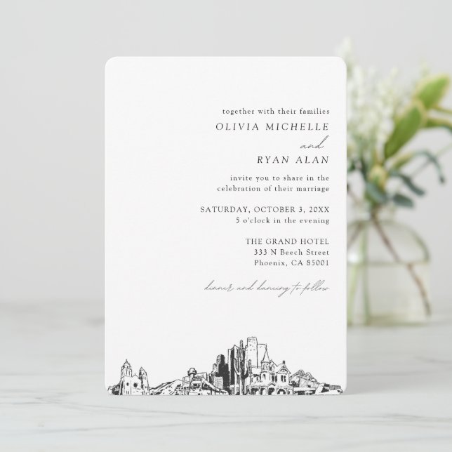 Phoenix Wedding Elegant Skyline Invitation (Standing Front)