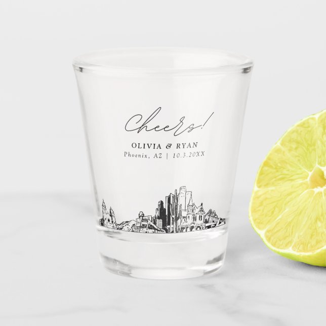 Phoenix Wedding Favor Personalized Cheers Shot Glass (Front)