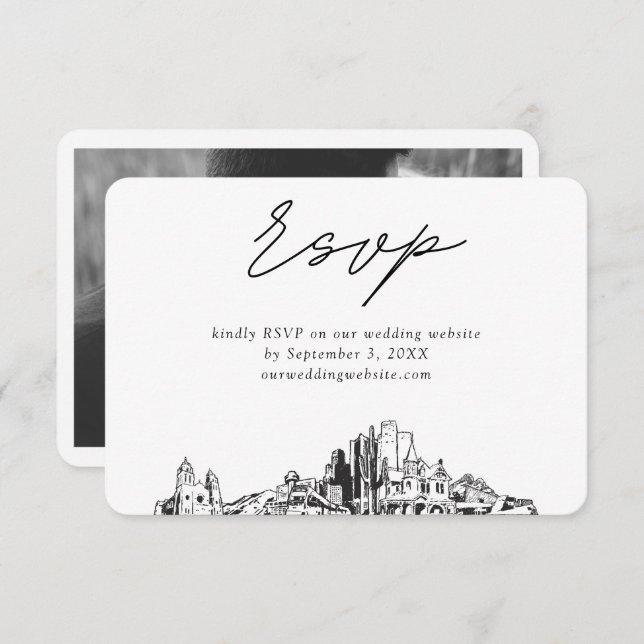 Phoenix Wedding Minimalist Sketch RSVP Enclosure Card (Front/Back)