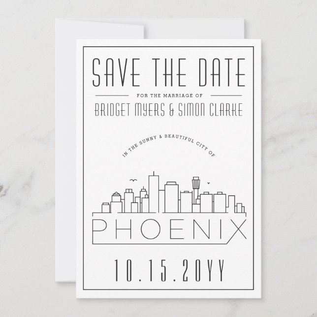 Phoenix Wedding Stylized Skyline Save the Date Invitation (Front)