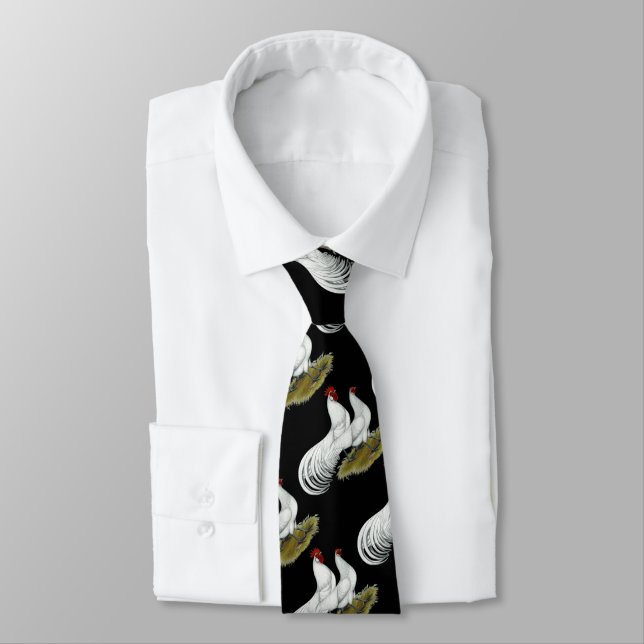 Phoenix:  White Pair Neck Tie (Tied)