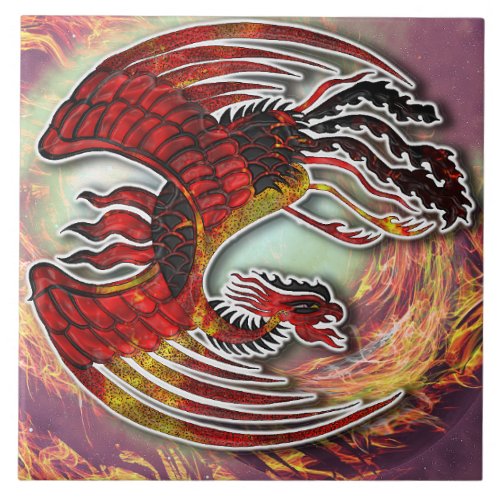 Phoenixs Resurgence Rising from Lifes Flame Ceramic Tile