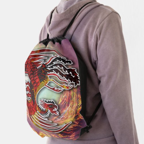 Phoenixs Resurgence Rising from Lifes Flame Drawstring Bag