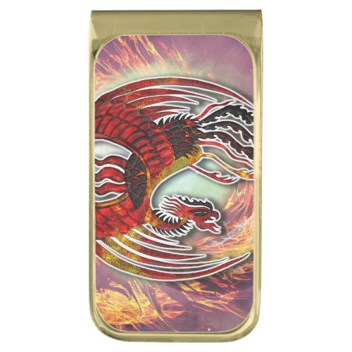 Phoenixs Resurgence Rising from Lifes Flame Gold Finish Money Clip