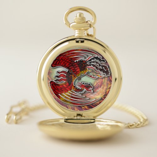 Phoenixs Resurgence Rising from Lifes Flame Pocket Watch
