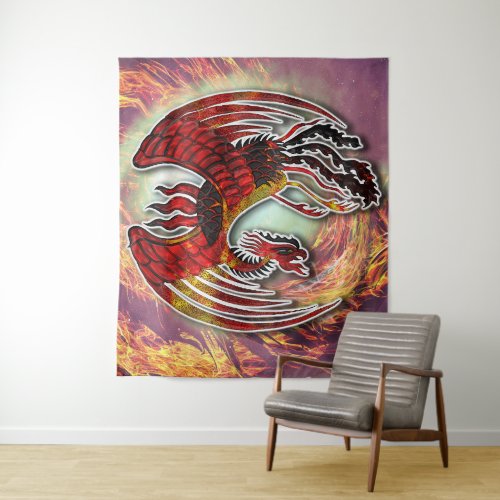Phoenixs Resurgence Rising from Lifes Flame Tapestry